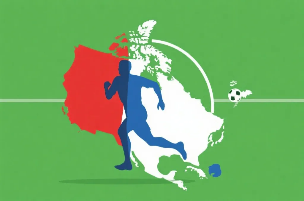 Minimalist abstract vector poster showing soccer tactics and strategic paths in North American colors